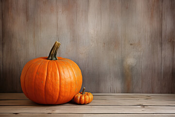 orange pumpkin with wooden background, ai generated