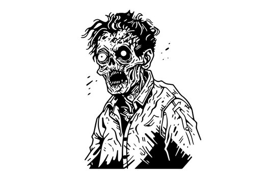 Zombie ink sketch. Walking dead hand drawing vector illustration.