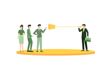 Vector illustration of Effective communication, clear and concise message, leadership skill to communicate with team concept, confidence businessman manager talk with team in clear discussion meeting.