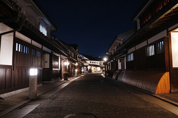 Fototapeta na wymiar Night View of Bikan Historical Area, Old Japanese Town in Okayama, Japan - 日本 岡山 倉敷 美観地区 伝統的な街並み 夜景