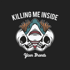 Shark and skull tee graphics vector.