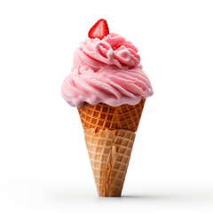 Strawberry ice cream cone isolated on a white background