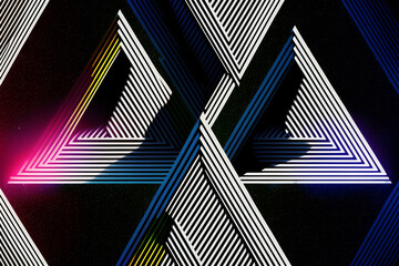 abstract dark geometric stripped retrowave background with neo-pop colors