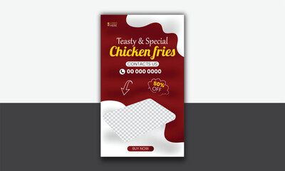 Food instagram story post template design. Suitable for Social Media Post Restaurant and culinary Promotion. Set of Editable sale banners Red and white background color with stripe line shape vector.