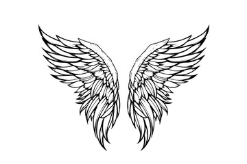 Angel wings ink sketch in engraving style. Hand drawn fenders vector illustration.