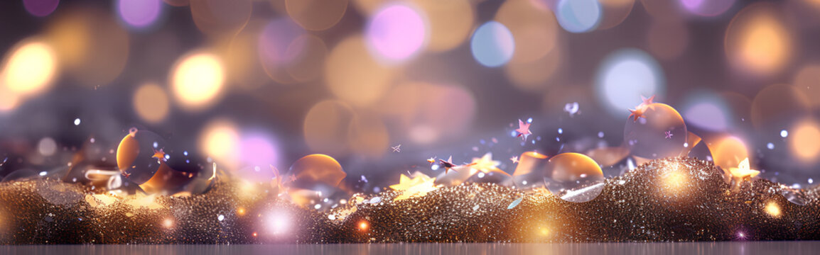 Festive colorful background with sparkles and bokeh. Christmas background. AI