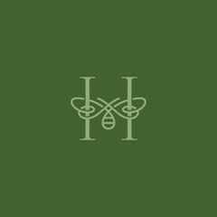 luxury letter H and bee for beekeeping logo design