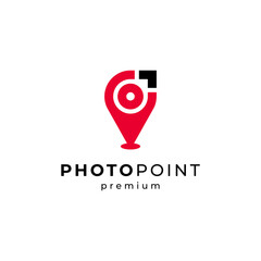 camera and pin for photo point logo design