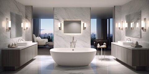 Fototapeta na wymiar Modern design of a bathroom. Generative AI