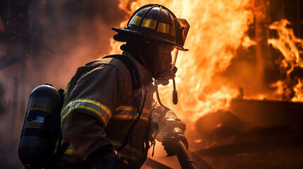 firefighter using a tool to ventilate smoke from a burning structure, improving visibility and allowing colleagues to access the area safely