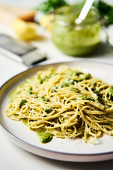 Lemony Bliss Pasta: A Vibrant Delight of Linguine with Zesty Lemon Pesto, Bursting with Fresh Flavors