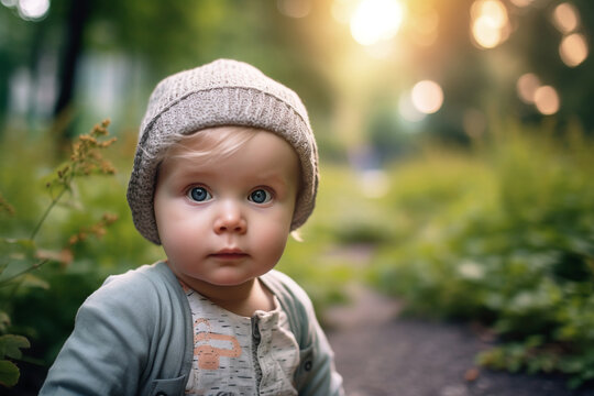 Baby Basks In The Beauty Of Nature During A Family Trip To The Park, Surrounded By Lush Greenery And Filled With A Sense Of Wonder