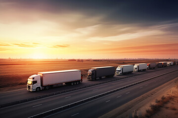 Logistics import export and cargo transportation on sunset. Generative AI.