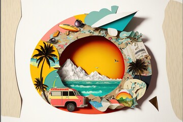 Summer vacation unusual trendy art paper collage design 