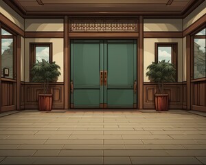 The spacious room has a tiled floor and adjoining door. (Generative AI)