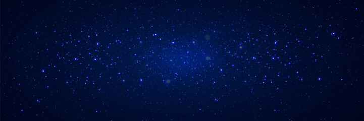 Fototapeta na wymiar Abstract background. Beautiful blue starry sky. The stars glow in total darkness. Fantasy galaxy. Shiny magical dust particles. Vector illustration 