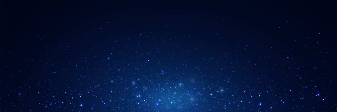 Abstract background. Beautiful blue starry sky. The stars glow in total darkness. Fantasy galaxy. Shiny magical dust particles. Vector illustration	
