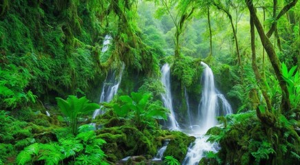 Naklejka na ściany i meble waterfall in the forest, waterfal scene, beautiful landscape