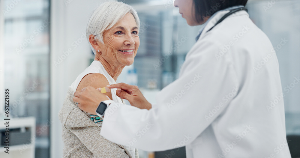 Sticker Medical, blood pressure or checkup with a doctor and patient in the hospital for a health appointment. Healthcare, insurance and consulting with a woman medicine professional and senior in a clinic