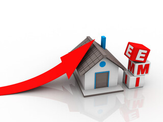 3d illustration Growth in real estate shown on graph near EMI

