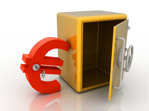 
3D rendering euro currency symbol with locker