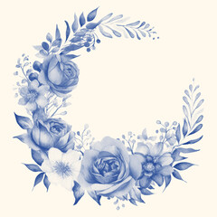 Fototapeta na wymiar Wedding floral composition, watercolor big flowers, navy blue design, isolated on ecru background