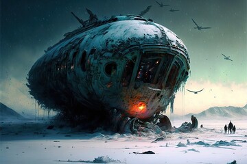 Terrifying disaster crashed flying saucer on a frozen planet .