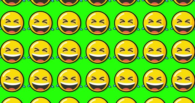 LOL laughing emoji over Green background.  Emoticon sign. Emoji button. Looped with removable single color chroma background.