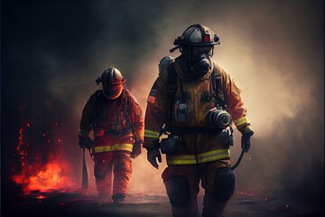 Fototapeta premium Firefighters in action 