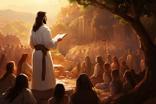 Teaching Moment, Jesus Imparts Divine Wisdom to His Followers - Illustration