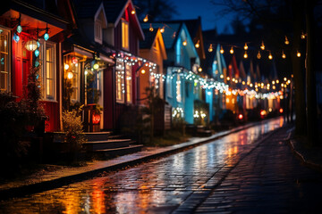 Fototapeta na wymiar Luminous Neighborhoodscape at Night
