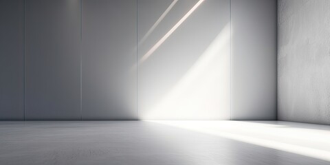 Light gray wall and smooth floor with interesting light reflections. Background for the presentation