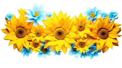 combining sunflower yellow and sky blue in an abstract futuristic texture isolated on a transparent background, generative ai