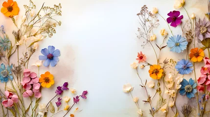 Fotobehang Spring and Summer dried wild flowers composition. herbarium. isolated on white watercolor  background, yellow, orange, blossoms  © Screenshot Lab