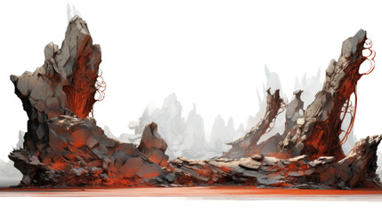 combining rust red and iron gray in an abstract futuristic texture isolated on a transparent background, generative ai