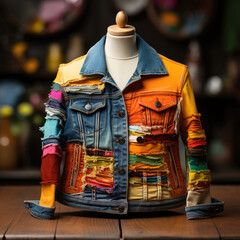 Women's patchwork jacket . Scrappy Quilt patch work fabric textile.  - obrazy, fototapety, plakaty