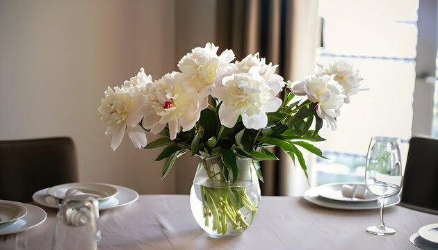 White peonies flowers in vase