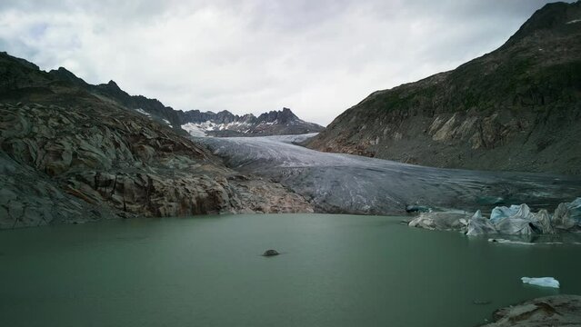 glacier in switzerland Rhonegletscher, glacier tainier, top view, global warming