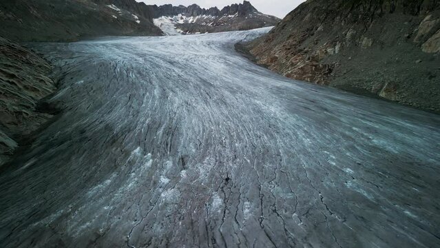 glacier in switzerland Rhonegletscher, glacier tainier, top view, global warming