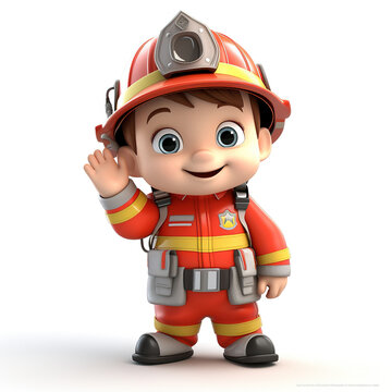 3d firefighter cartoon on white