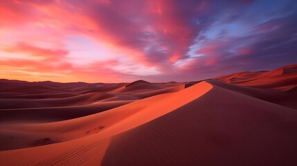 Fototapeta na wymiar Sunset in the Sahara desert, Morocco. Panoramic view