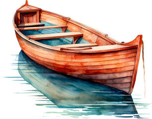 Watercolor hand drawn illustration Fishing boat at sea Isolated on white background