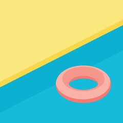 Swimming pool or beach poster. Vector isometric illustration in trendy flat style. Water ring or life buoy on a water. Summer holidays or vacation.