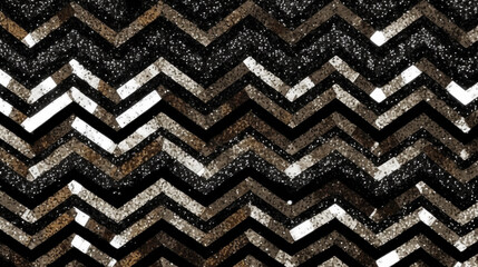 Ai Generated Art Black and Gold Sparkly Chevron pattern with. a Silver Glitter