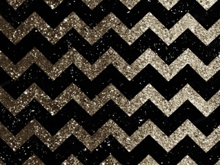 Ai Generated Art Black and Gold Sparkly Chevron pattern with. a Silver Glitter Shimmer
