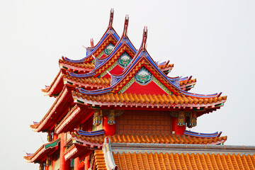 Details of Fantastic Colorful Ornate Roofs of a Chinese Buddhist Temple