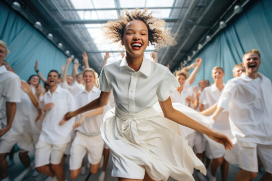 Group Of People Dressed In White Dancing