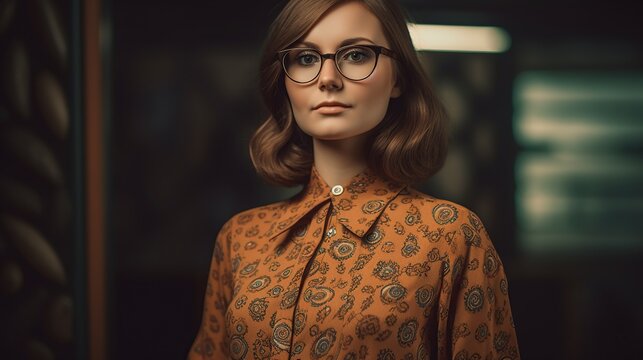 Portrait of woman in 70s retro style.