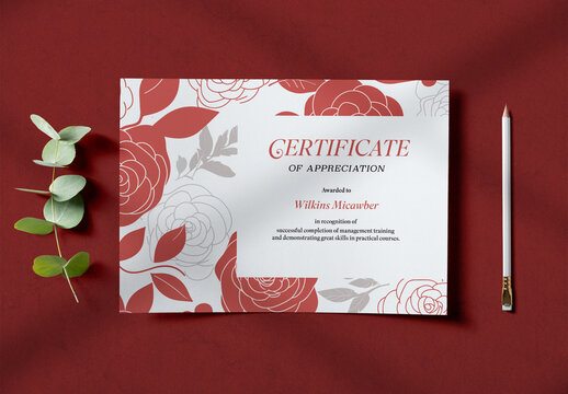 Elegant Certificate With Floral Pattern With Generative AI