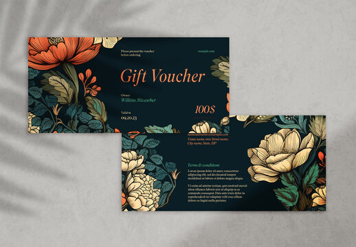 Elegant Floral Patterned Gift Voucher With Generative AI